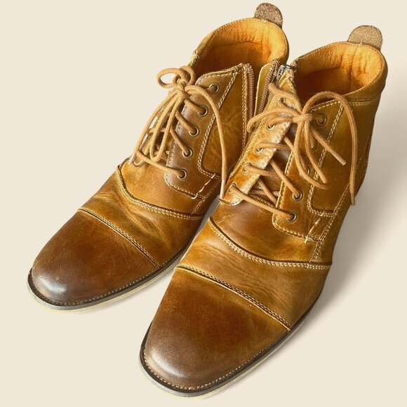 Steve Madden Brown Leather Lace-Up Boots - Picture 1 of 5